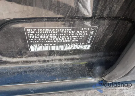 2012 Volkswagen Golf Tdi 4-Door from USA, damaged, VIN WVWDM7AJ7CW239293